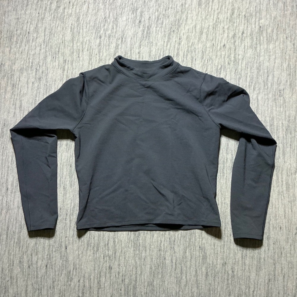 New Balance Womens Ribbed Mock Neck Long Sleeve Athletic Top Gray Large
